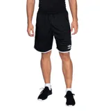 Short deportivo negro con cintura elástica, cordón de ajuste interno, logo de Umbro bordado en blanco y ribete blanco en el ruedo.