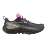 Championes de trekking Salomon Genesis Gore-Tex, color negro con detalles en rosado y gris, impermeables y con suela de alto agarre para senderismo y trail running.
