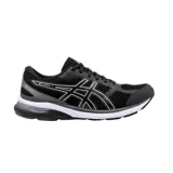 Championes de running Asics modelo Gel-Nagoya 4, color negro con detalles en blanco y gris. Presentan una estructura de malla transpirable, cordones ajustables y suela con tecnología de amortiguación.