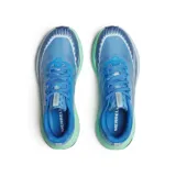 Championes de trail running Merrell modelo Agility Peak 6, color azul con entresuela en tono verde menta y suela azul oscuro. Presentan diseño técnico con malla transpirable, refuerzos en TPU y suela Vibram MegaGrip de alto rendimiento.