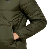 Campera puffer color verde militar, con cierre frontal, cuello alto y logo de Puma estampado en el pecho.