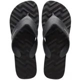 Chancletas Havaianas modelo Track Waves de color negro, con diseño texturizado en relieve de ondas en la suela y tiras anchas grises con el logo de la marca en relieve.