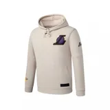 Canguro beige con capucha y cordones ajustables, bolsillo tipo canguro y puños y cintura acanalados. Presenta el logo de Los Angeles Lakers bordado en el pecho y en la manga.