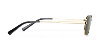 Lentes de sol geométricos con montura dorada de acero inoxidable y lentes polarizadas verdes con protección UV400.