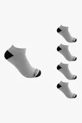 Pack de cinco pares de medias afelpadas sin caña, color gris melange con puntera y talón negros.