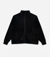 Campera deportiva de Ashua confeccionada en plush negro, con cuello alto, cierre frontal por cremallera y bolsillos laterales.