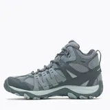 Botas de trekking Merrell modelo Accentor 3 Mid Wp, impermeables, de color gris con detalles en celeste, caña media y suela de goma con tracción.