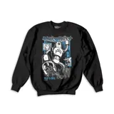 Buzo de cuello redondo y manga larga en color negro, con estampado gráfico estilo anime en el frente que presenta un robot, edificios y texto en japonés.