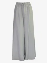 Pantalón palazzo gris con cintura elástica y cordón ajustable.