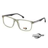 Armazón de anteojos MDQ modelo Z08 en color verde musgo translúcido, con patillas oscuras texturizadas.