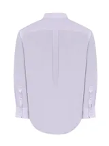 Camisa de manga larga para hombre de la marca RKF, color lila con patrón de rayas finas, cuello abotonado y bolsillo en el pecho con logo bordado.