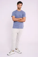 Remera de manga corta color celeste con logo estampado en la manga.