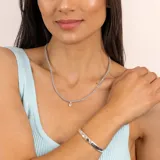 Collar de plata 925 con piedras aguamarina y dije de piedra de la luna en forma de gota.