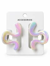 Pack de dos pinzas de pelo con diseño ondulado, acabado tornasolado iridiscente y resorte metálico.