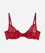 Soutien de media copa en encaje floral rojo, con aro y breteles ajustables, diseñado para brindar soporte natural.