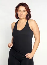 Musculosa negra de microfibra con espalda nadadora y corte ajustado.