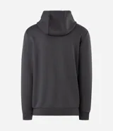 Campera deportiva Get Over confeccionada en mezcla de poliéster, viscosa y elastano, de color negro con capucha fija, cierre frontal y bolsillos laterales. Cuenta con un pequeño estampado circular con lettering en el pecho.