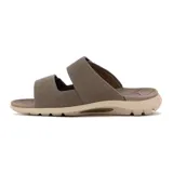Sandalia de hombre color kaki (marrón grisáceo) con dos tiras ajustables mediante velcro y suela ergonómica bicolor (marrón y beige).