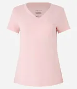 Remera azul de algodón con cuello en V y bolsillo en el pecho.