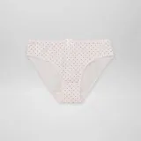 Pack de 7 braguitas de algodón en colores rosa, blanco, azul y rojo, con estampados de lunares y corazones.