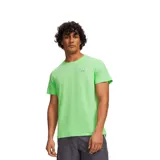 Remera deportiva Under Armour de manga corta, color verde neón, con cuello redondo y logo reflectante en el pecho.