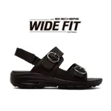 Sandalias Skechers Relaxed Fit Easy Going - Certified Charm de mujer, color negro, con ajuste ancho (Wide Fit), capellada de cuero vegano con correas ajustables con velcro y plantilla acolchada Yoga Foam.