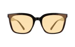 Lentes de sol Huesca modelo Amelia, con montura cuadrada de acetato color marrón y negro, y lentes color miel.