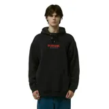 Canguro negro con capucha y cordones ajustables, bolsillo canguro frontal y estampado en el pecho con la palabra "FORMER." en rojo y "NOT WHAT ITS LIKE" en blanco.