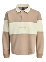 Buzo de manga larga con cuello tipo polo y fit relajado, en bloques de color beige, amarillo claro y marrón. Confeccionado en tejido de punto sin frisa, con interior de bucles, puños acanalados y bordado "Originals Studio" en el pecho.