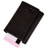 Billetera tríptica de cuero sintético (PU) color negro, con el logotipo de CAT grabado en relieve en la parte frontal.