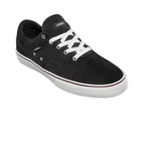 Championes Etnies Factor negros con cordones blancos y suela blanca con línea roja.