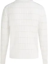 Sweater de cuello redondo con diseño de punto trenzado y sutiles hilos brillantes. Presenta mangas largas, terminaciones acanaladas en puños y dobladillo, y el logo de la marca bordado en el pecho.