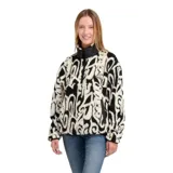 Buzo de polar O'Neill con diseño estampado en blanco y negro, cuello alto con medio cierre frontal, mangas largas y bolsillos laterales.