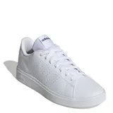 Championes Adidas Advantage Base 2.0 de estilo urbano, color blanco, con exterior de cuero sintético perforado y suela de goma resistente.