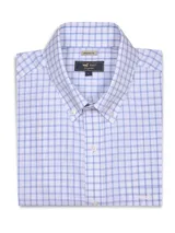 Camisa de manga larga RKF modelo Wf Pb, con diseño a cuadros en tonos celestes y rosados sobre fondo blanco. Cuenta con cuello americano con botones, cierre frontal abotonado y un bolsillo en el pecho con el logo bordado.