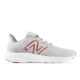 Championes New Balance 411V3 de hombre, color gris con detalles en rojo y blanco.