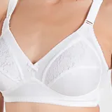 Soutien reductor clásico sin aro, color blanco, con detalle de encaje en la parte superior de la copa y breteles anchos regulables.