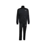 Conjunto deportivo Adidas de hombre color negro, compuesto por una campera con cierre frontal y cuello alto, y un pantalón largo a juego. Ambos cuentan con el logo de la marca estampado en el pecho y en la pierna.