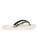 Ojotas Rip Curl Freedom Bloom Open Toe, con base blanca y tiras de tela estampadas en blanco y negro con detalles en verde claro, e incluye el logo de la marca en una de las tiras.