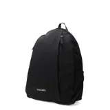 Mochila de tela color beige con cierre superior y logo de la marca en el frente.