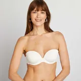 Sujetador bandeau blanco con breteles finos desmontables.