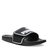 Sandalias tipo ojota Puma modelo Leadcat 2.0 V, color negro con detalles en blanco. Presentan una banda superior ajustable con cierre de velcro y el logo de la marca estampado en contraste.