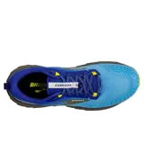 Championes de trail running Brooks Cascadia 17 para hombre, color azul con detalles en amarillo y negro.