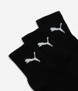 Kit de tres pares de medias deportivas Puma blancas con logo negro.