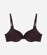 Soutien push-up de microfibra color marrón, con copas moldeadas y tirantes ajustables.