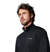 Buzo técnico de manga larga con cierre frontal parcial de un cuarto, color negro. Presenta cuello alto, logo de la marca estampado en el pecho y bolsillo con cierre en la manga. Confeccionado en tejido transpirable con tecnología de secado rápido y protección solar.