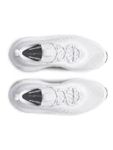 Championes Under Armour modelo Phantom 4, de diseño técnico y urbano en color blanco. Presentan una estructura de punto tipo calcetín, contrafuerte de TPU en el talón y tecnología de amortiguación UA HOVR+ en la entresuela para mayor retorno de energía.