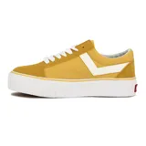 Championes Pony Champion Old School con plataforma, combinados en lona y gamuza color amarillo con detalles en blanco.