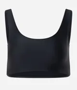 Top deportivo Get Over de microfibra texturizada color marrón, con escote redondo y breteles anchos. Diseño sin copas y de ajuste cómodo.