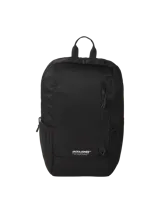 Mochila negra de poliéster con doble correa ajustable, cierre con cremallera y bolsillo interno con cierre y compartimento especial para laptop.